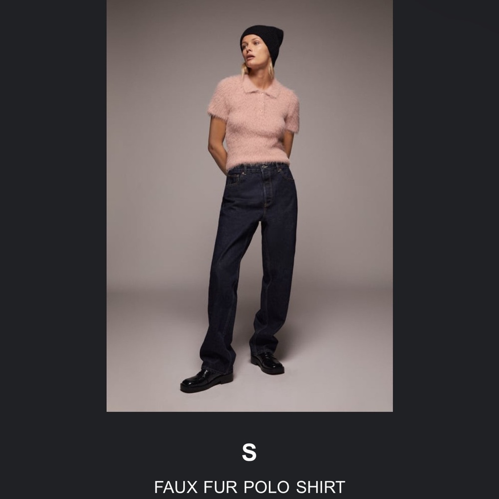 Zara Pink Faux Fur Polo Shirt